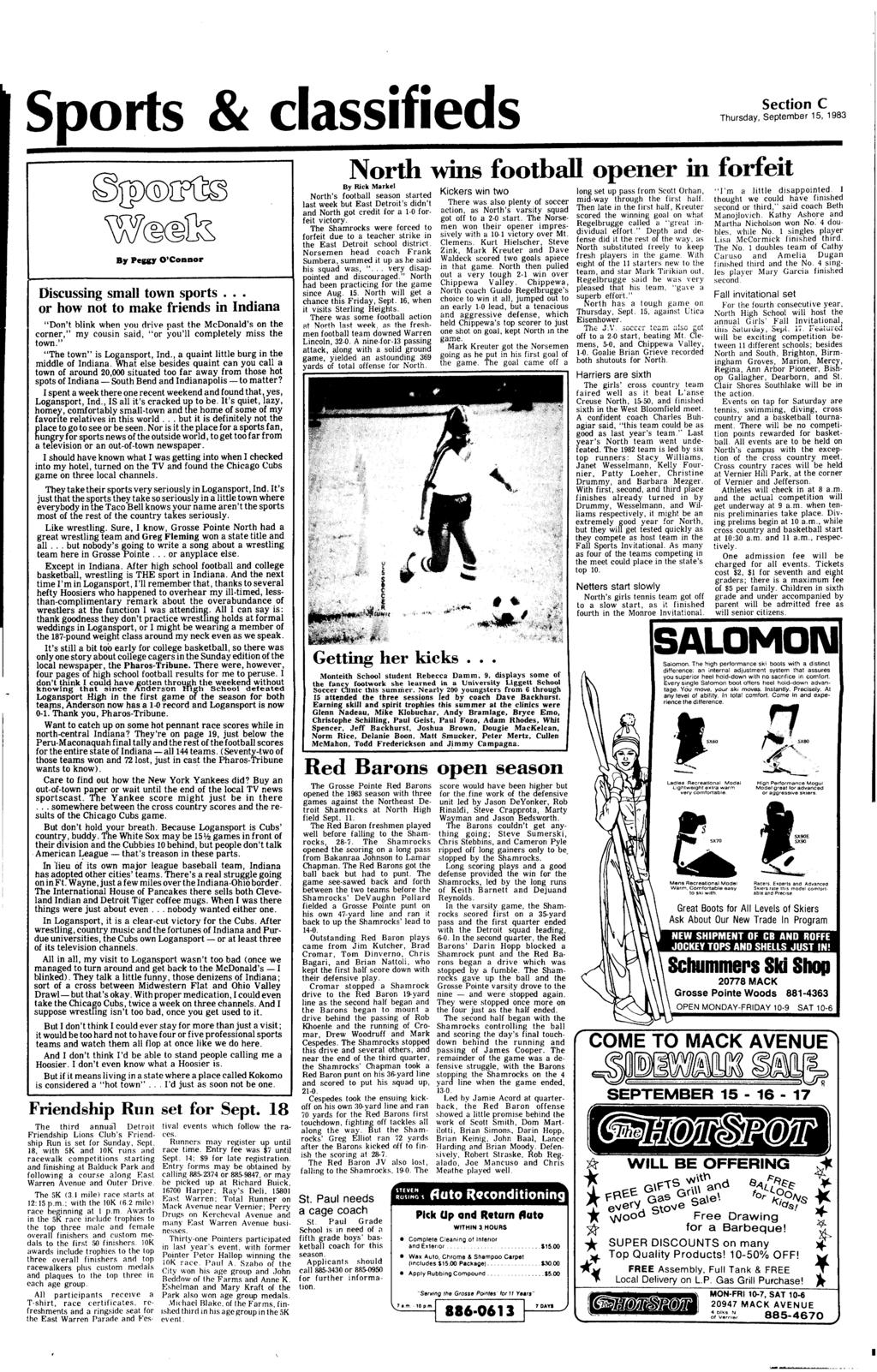 Sports & classifieds Section C Thursday, September 15, 1983 s,. PeaJ' O'ConDor Discussing small town sports.