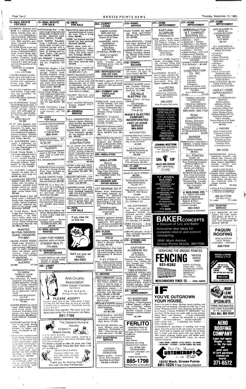 - Page Ten-C GROSSE PONTE NEWS Thursday, September 15, 1983 1 13-REAL ESTATE LOCH MOOR Reduced over $8000 A 3 bedroom bnck Hanch, Florldd 100m, cen.