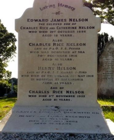 during the First World War. Henry died of pneumonia in a hospital in Alexandria, Egypt, in 1918. The memorial of the Nelson family, St Leonard s Church, Hythe.