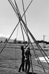 The longer, more angular front slope to the tipi helped brace the tipi against the west winds and also afforded more head room at the back of the tipi which is the main living space.