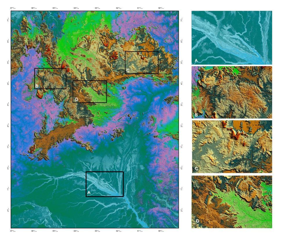 Imagem geovisualizada das Unidades Geomorfológicas gerada pelo Global Mapper Coletade informações da missão SRTM, de Trabalhos de campo (relatórios e
