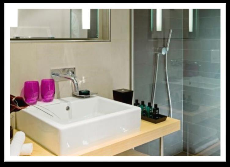 Bathroom with rain-style shower Hermes bathroom amenities Minibar SUPERIOR ROOM