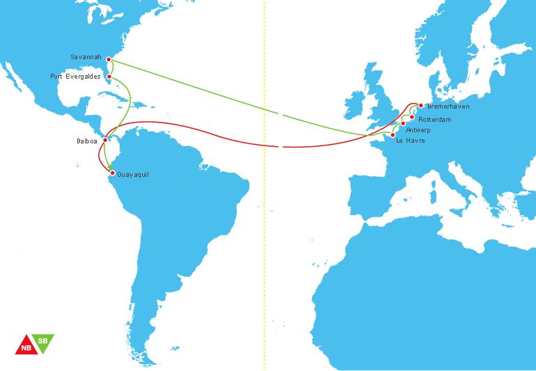 ECUADOR EXPRESS West Coast Weekly service from the West Coast South America to North Europe, including direct and regular call to Savannah and Port Everglades EB.