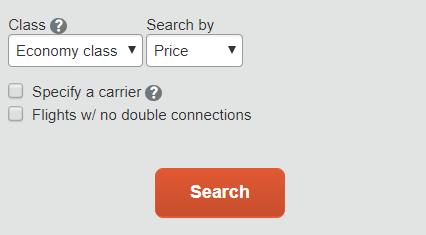 4. Once your search parameters are chosen, select Search NOTE: When searching for international flights or flights into small regional airports be sure to deselect the Flights w/ no double
