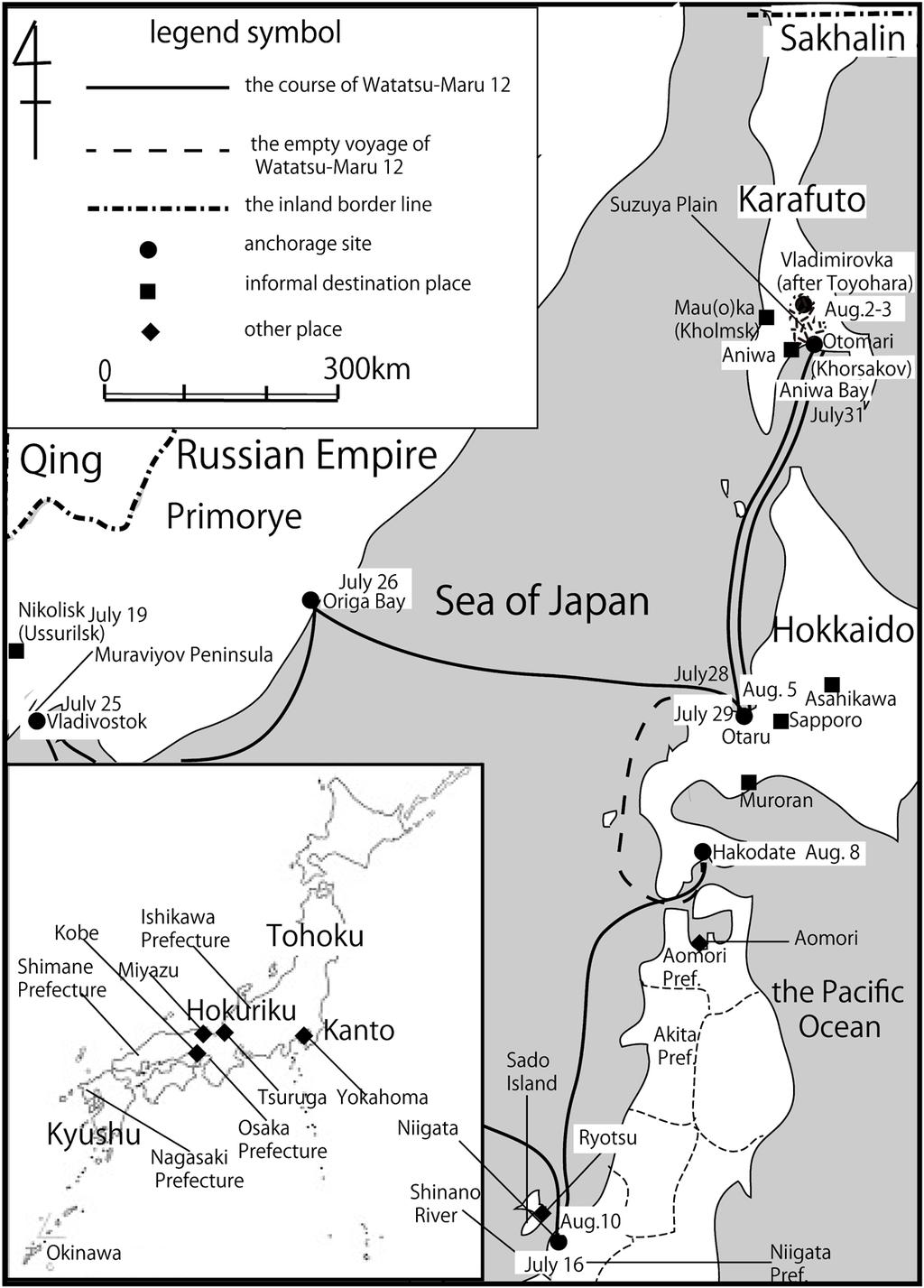 Karafuto in the Sea of Japan Rim Regions after the Russo-Japanese War Figure 2. A vocational inspection route in Niigata Prefecture in 1907. Hokkaido before the Russo-Japanese War.