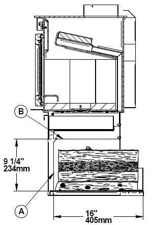 3.2.6 Where to store wood This stove has been certified to store logs in the pedestal provided that the following requirements are met: The logs must not exceed the inside edge (A) of the pedestal.