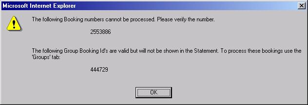 If you enter the wrong information the following error message will appear: