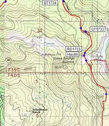 6-4731 ft RD1735 - Unpaved road, Green Springs Mountain Loop Connector trail junction nearby - mi