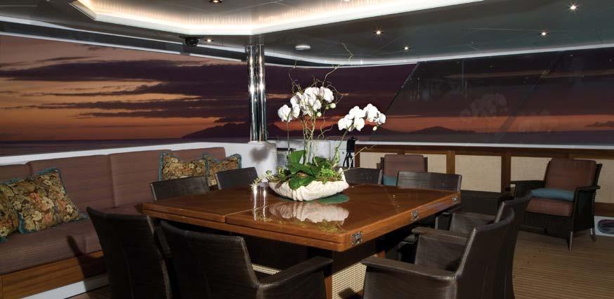 Another original area on Perle Bleue is the space in front of the wheelhouse, which consists
