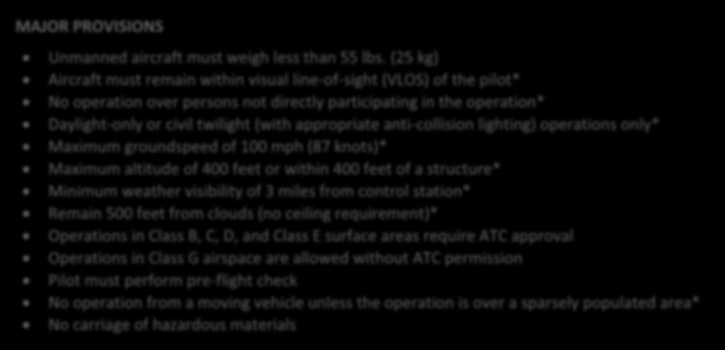 UNMANNED AIRCRAFT SYSTEMS Small UAS Rule (14 CFR Part 107) Overview PART 107 The Small UAS rule adds a new part 107 to Title 14 Code of Federal Regulations (14 CFR) to allow for