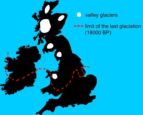 Lesson One: Location of Glaciated Uplands in the British Isles The Ice Age in Britain began about 1,000,000 years ago and lasted until about 20,000 years ago.
