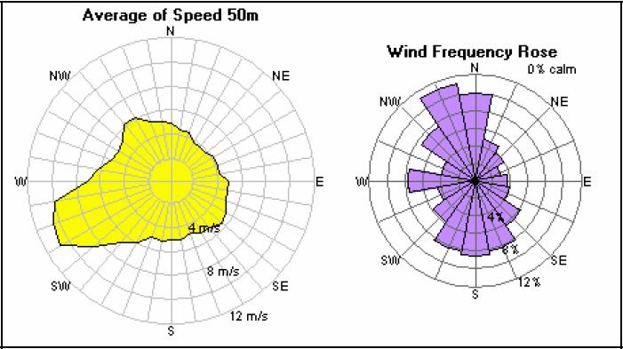 Slika 5 Primjer dijagrama ruže vjetrova za brzine, smjerova i frekvencije vjetrova, [13] Karakteristike vjetrova na nekoj lokaciji mogu se razlikovati iz godine u godinu, tako da se energetski