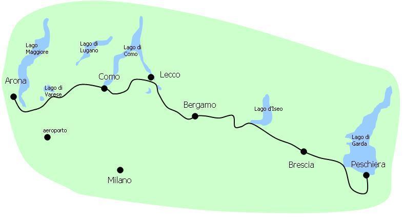 Lakes of Lombardy 2018 SELF GUIDED TOUR 7 nights/8 days, total cycling distance approx 285 km This itinerary runs from east to west mainly in the hilly areas south of the big Alpine lakes in
