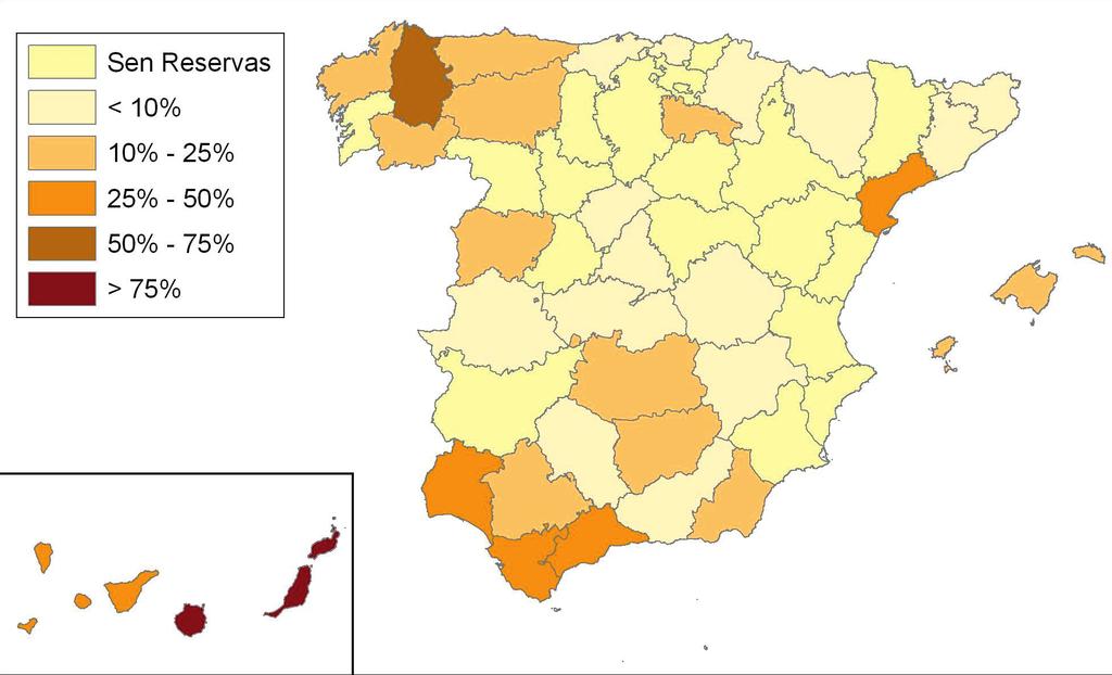 20 Figura 10. Mapa de porcentaxes provinciais incluídas dentro de Reservas de Biosfera en España.