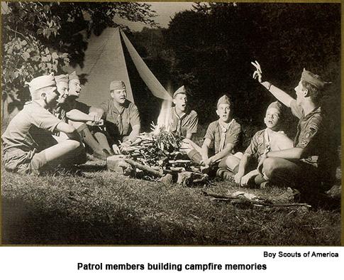 A frontcountry site such as a BSA council camp that has fire rings providing the ideal settings for evening campfires that fit Leave No Trace guidelines.