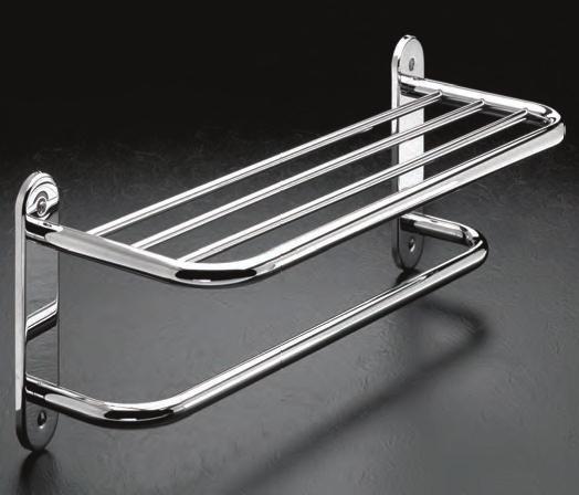 European Towel Shelf Fully assembled with solid brass components Concealed mount Available in 18in and 24in Dimensions: 18in W/ 4 5 16 in H x 19 3 8 in W (9 5 8 in Deep)