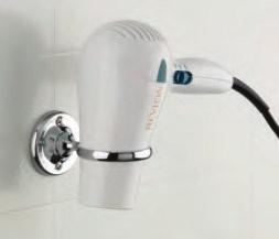 Holder Hair dryer holder Clear clam-shell retail package Material: Plated Steel Dimensions: 2 ½ in Diameter x 4in Deep Weight: ¾