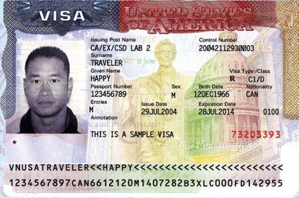 Crew Visas Types and Classifications U.S. Machine Readable Visa 1. D Permits crew member to request conditional landing privileges upon arrival. 2.