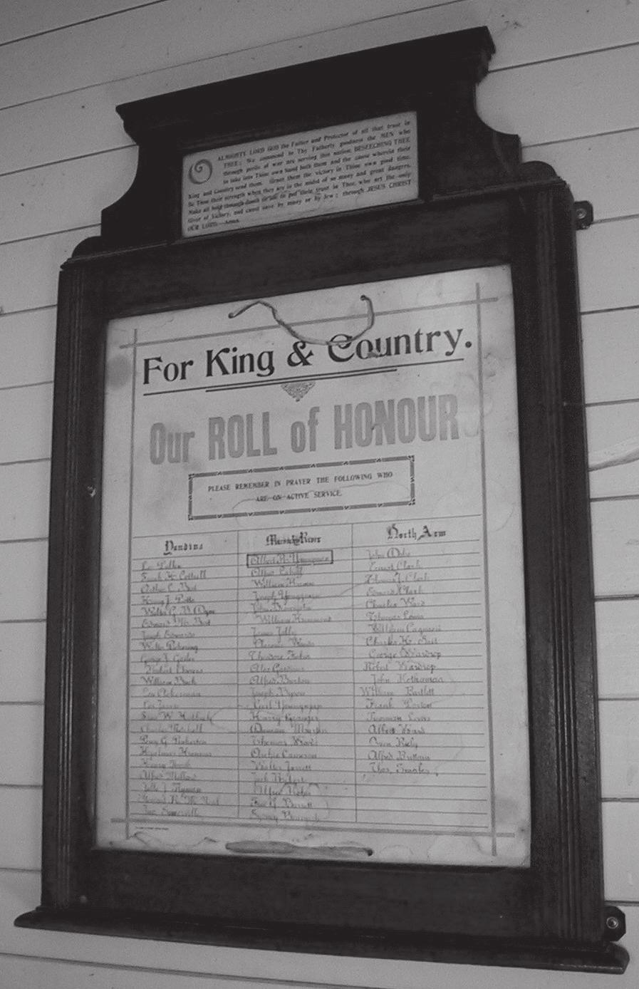 Honour Board for World War One given by John and Agnes McNab. (Melissa Brown) Yandina Les Pullon, Frank H. Cottrell, Arthur L. Best, Henry J. Potts, Walter G.B. Dyne, Edward M.