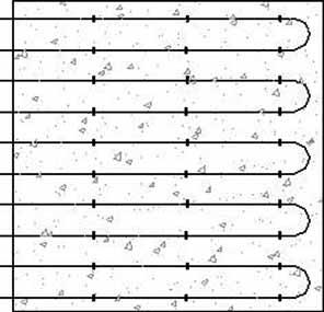 HERZ-ovi sustavi polaganja Podna ugradnja - sustav s čeličnom mrežom (odozgo prema dolje): podna obloga estrih cijevi za grijanje klipsama pričvršćene za čeličnu mrežu čelična mreža PE folija