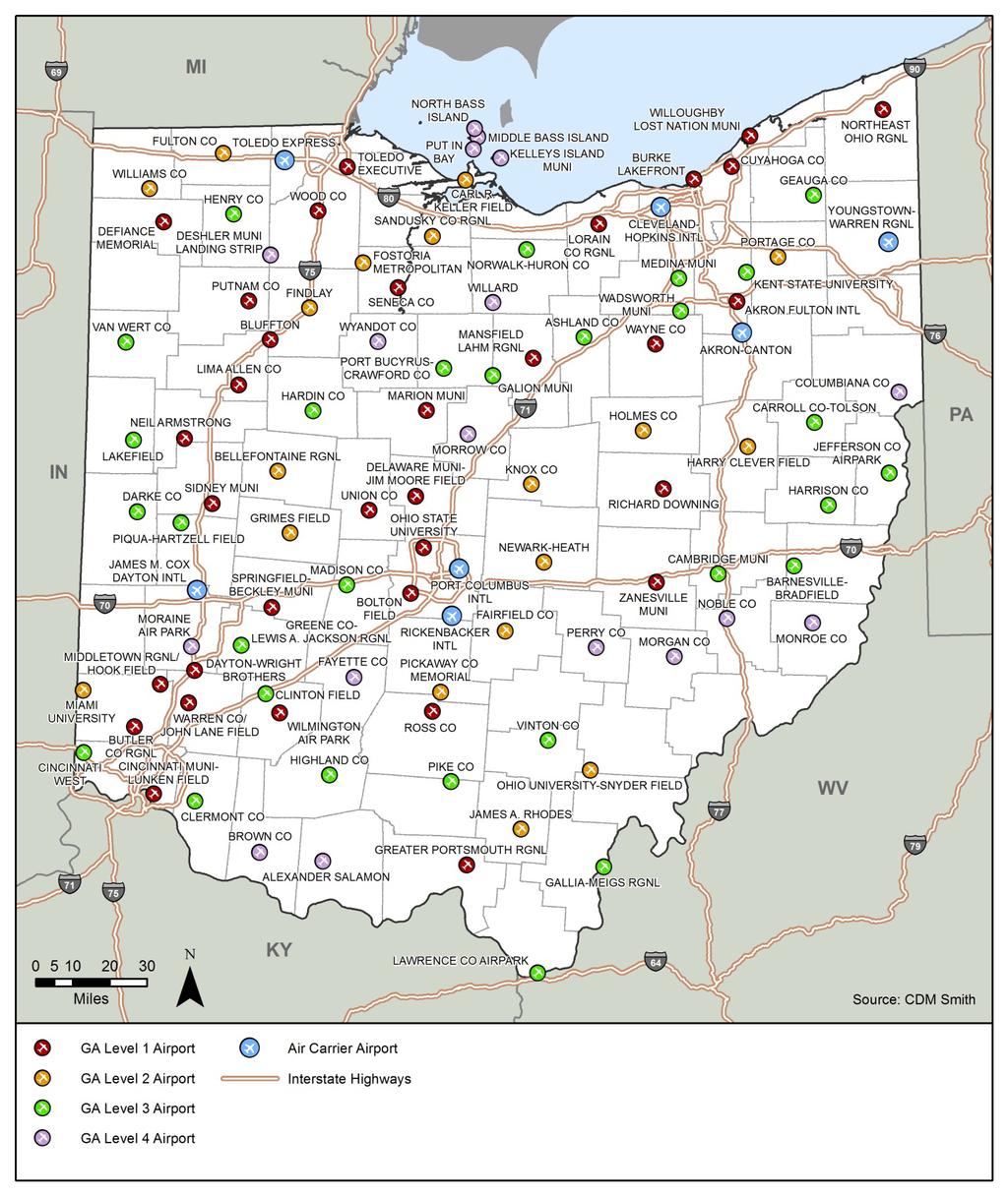 Ohio Airport Classifications Map of Ohio s Airports
