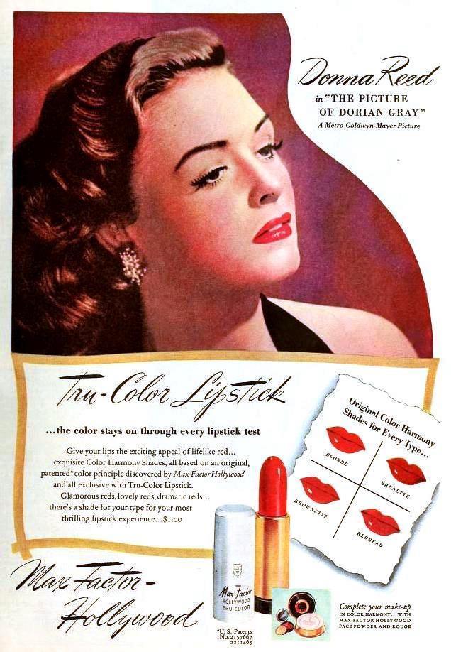 Slika 34 Reklama za Max Factor ruž za usne iz 1940. godine (izvor slike na strani 42) Naznake sliĉnosti s današnjim identitetom Max Factorovih proizvoda poĉeli su se primjećivati 1953.