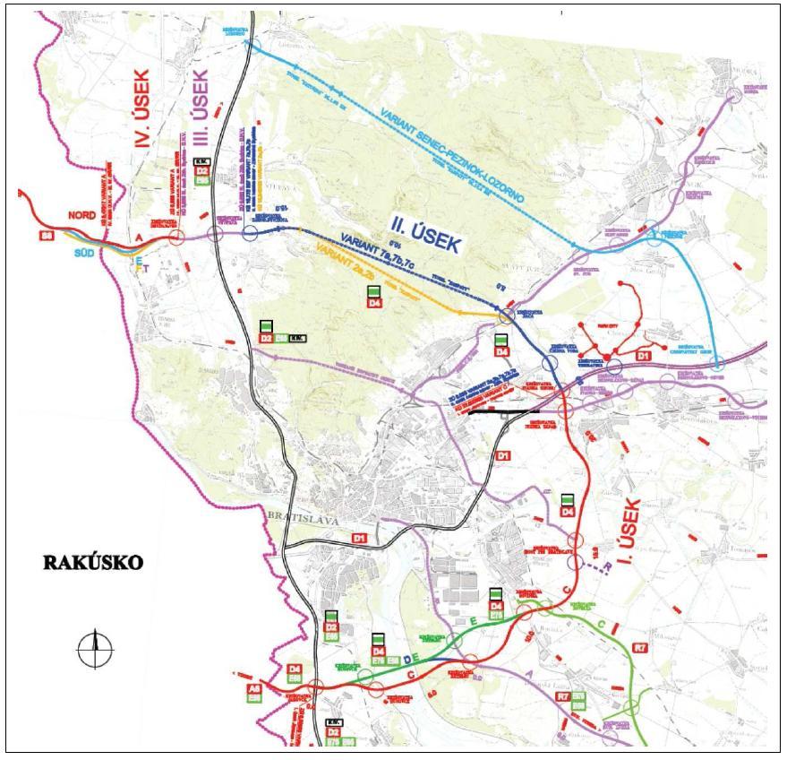 Scenarios: D4 outer road ring of Bratislava The D4 motorway aim: diverting transit traffic from existing congested D1 outside the capital, reduce the
