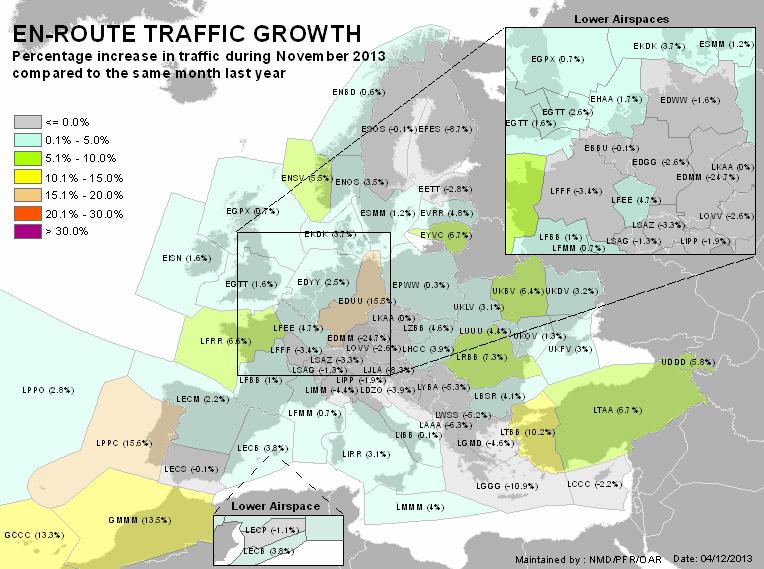 Traffic increased in November at Lisbon, Casablanca, Canarias, Istanbul, Bucuresti and
