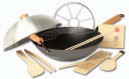 14" (36 cm) Excalibur Nonstick Wok Set Set includes: Excalibur nonstick wok with maple handles, aluminum dome lid, tempura rack, 12" (30 cm) bamboo spatula and bamboo tongs, bamboo rice paddle,