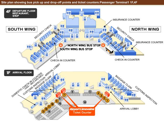 Where to board If you are arriving in Terminal 1: Narita Airport Terminal 1 *Airport Limousine Bus Stops are located outside the terminal building.