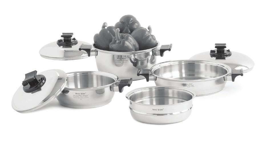 5 Litre w/cover (small frypan), 2 Litre w/cover, 3 Litre w/cover, 4 Litre w/cover, 5 Litre w/cover, 6 Litre Roaster w/cover, Large Frypan w/cover (28cm), 3 L Grater/Steamer Tray (fits in 3 L and 4