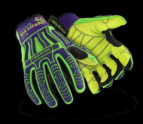2025 Rig Lizard SuperFabric brand material palm provides ANSI/ Level 4 and CE Level 5 cut resistance (interior layer) Additional IR-X guard between thumb and index finger Durable TP-X+ palm with