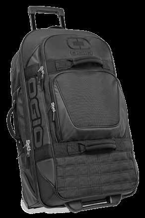 95 OGIO LAYOVER BAG Internal compression straps Three low-profile external pockets Quiet durable urethane wheels for added stability over curbs and rough terrain Multiple grab handles