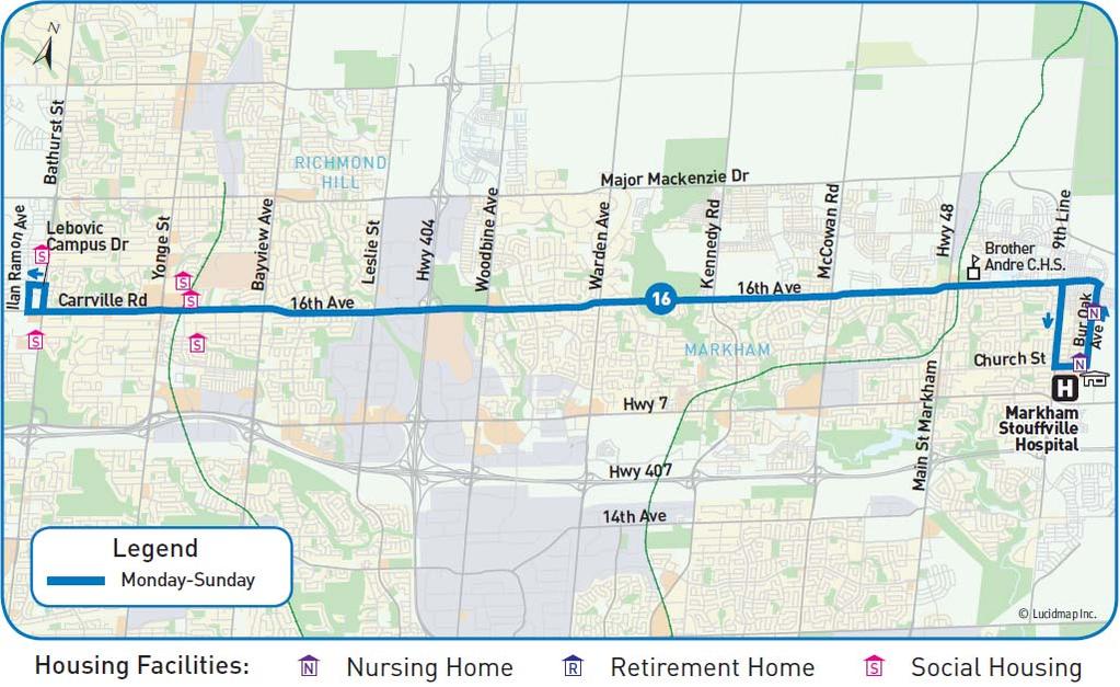 City of Markham Route 16 16 th Avenue Increase rush hour frequency as per FTN initiatives Improved rush hour service along 16th