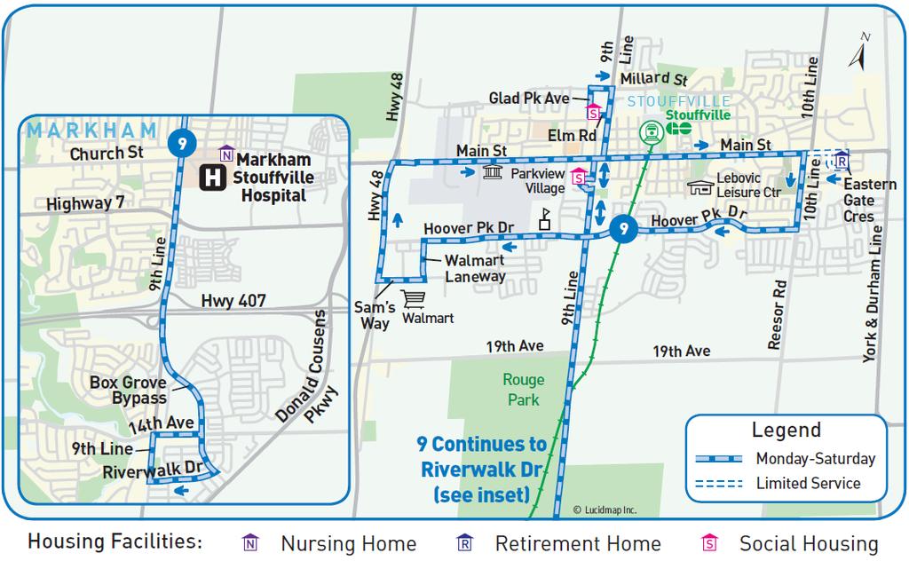 City of Markham/ Town of Whitchurch-Stouffville Route 9 9 th Line Cont d Proposed Weekday Routing Saturdays New Saturday service to/from the City of Markham Customers are required to call for service