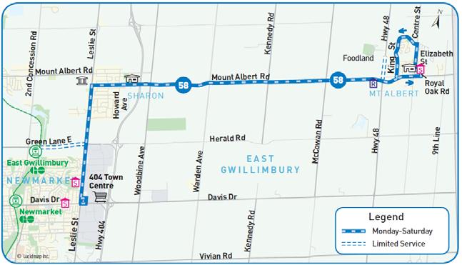 Town of East Gwillimbury Route 58 Mount Albert Restructure route to provide service to new residential development in Mount