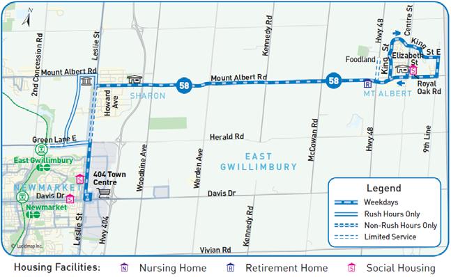15 customers in Mount Albert Alternative transit options: Route 50 Queensway in Sharon Proposed Routing Frequency Adjustment
