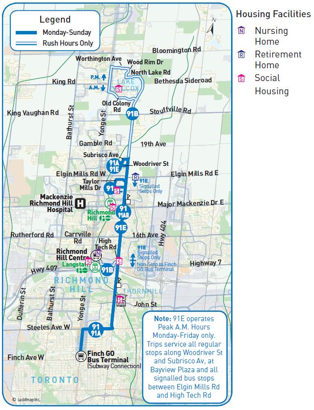 Town of Richmond Hill Route 91/91A Bayview Increase rush hour frequency due to demand. Improved rush hour service along Bayview Avenue Introduce additional trips between 2:30 p.m. and 3:30 p.m. Frequency Adjustment Weekdays: Morning rush hour: from every 14 minutes to every 11 minutes (between 7 a.
