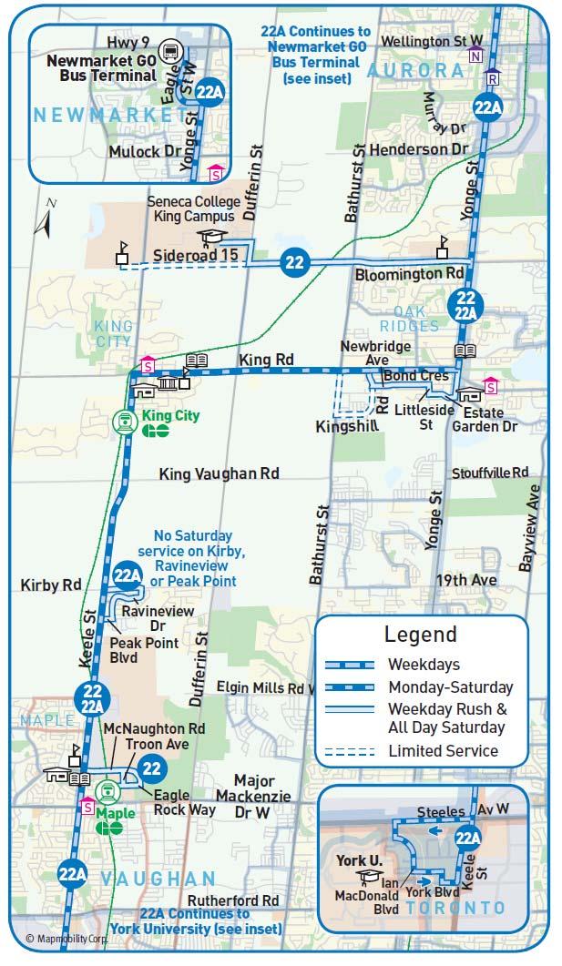 City of Vaughan Route 22A King City Implement an earlier morning trip on Route 22A during weekday service Provide an