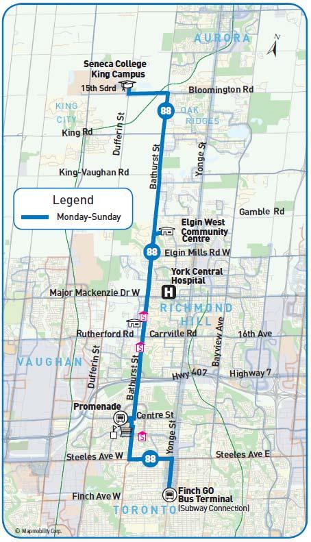 City of Vaughan Route 88 Bathurst Increase frequency of service on Saturdays to accommodate demand /Frequency