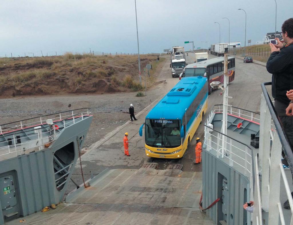 Buses loading onto a ferry before crossing