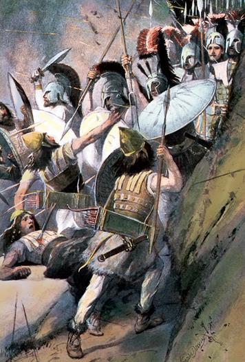 Section 4 The Battle of Thermopylae In this painting of the Battle of Thermopylae, a smaller force of Spartans (in the background) fights to hold off the huge invading Persian army (in the