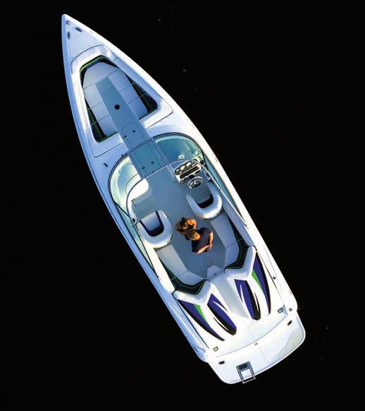 The result of this design is a V-hull performance boat that has plenty of storage for recreational tools such as skis and wakeboards, while providing room for 10 passengers.