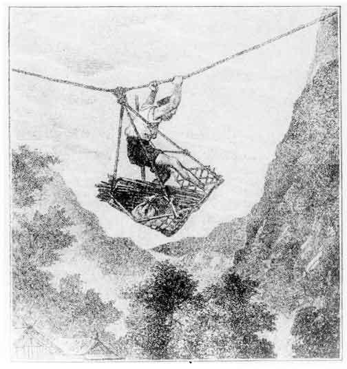 Another type of bridge had a basket that hung from a cable stretched between two stone towers.