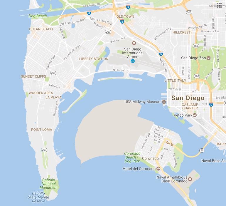It is bordered by the San Diego Bay on the east, Naval Base Point Loma on the