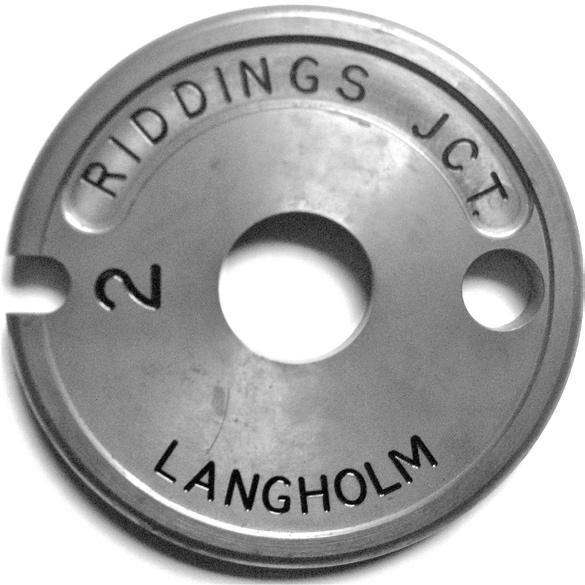 One of the tablets for the single line from Riddings Junction to Langholm. Possession of the tablet gave permission to the engine-driver to proceed to Langholm.