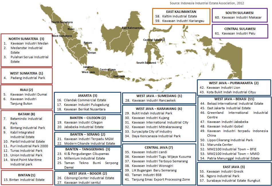 Map of Large Indonesian Industrial Estates (61