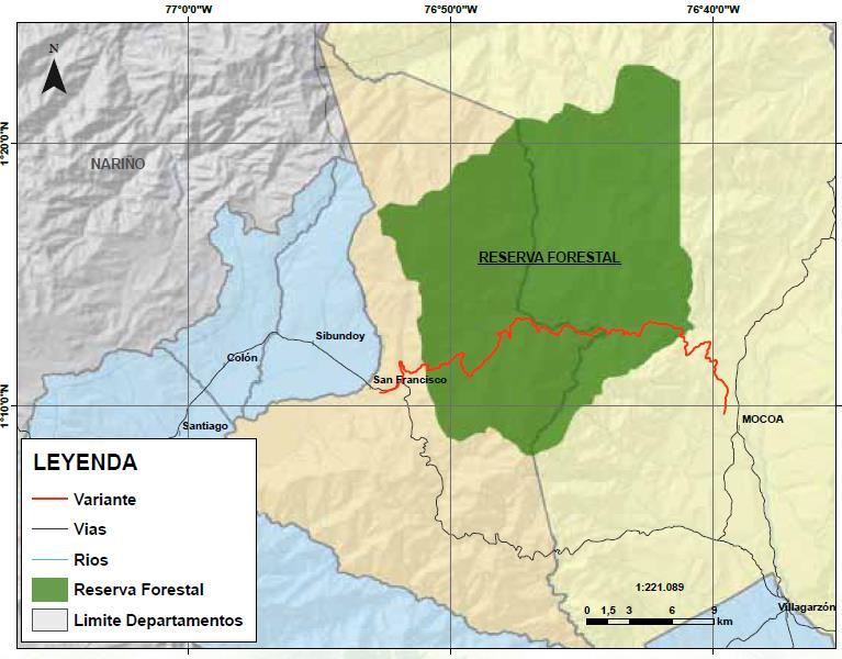 The Upper Mocoa River Basin Forest Reserve (RFPCARM in Spanish) 36.400 hectares (31.250 ha after 1:10.