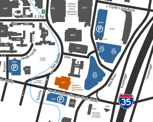 Additional campus maps may be found on-line at: www.utexas.edu/maps Additional parking information and visitor maps can be found at the UT Parking and Transportation Web site: http://www.utexas.edu/parking CHECK-IN: Sundays, 2-4 p.