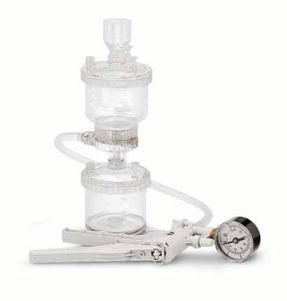 Polycarbonate Holders for the Clarification or Sterile Filtration of up to about 200 ml Volumes of Aqueous Solutions Type 16510 is complete with a receiver flask and can be operated with sub-pressure